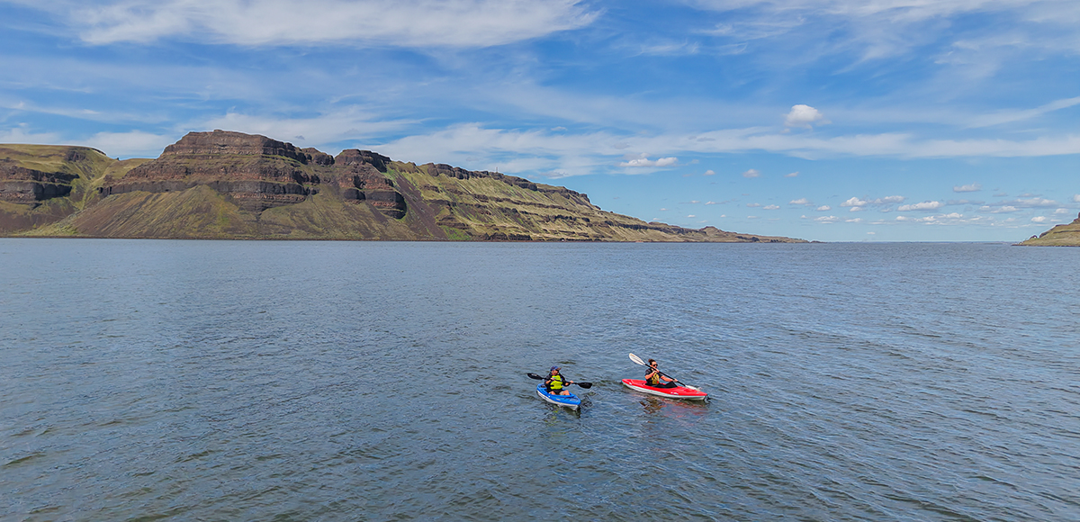 Adventure Fit kayaks look beautiful with Wallula Gap in the background