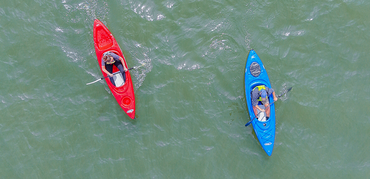 Bird's eye view of kayaking on the Columbia River